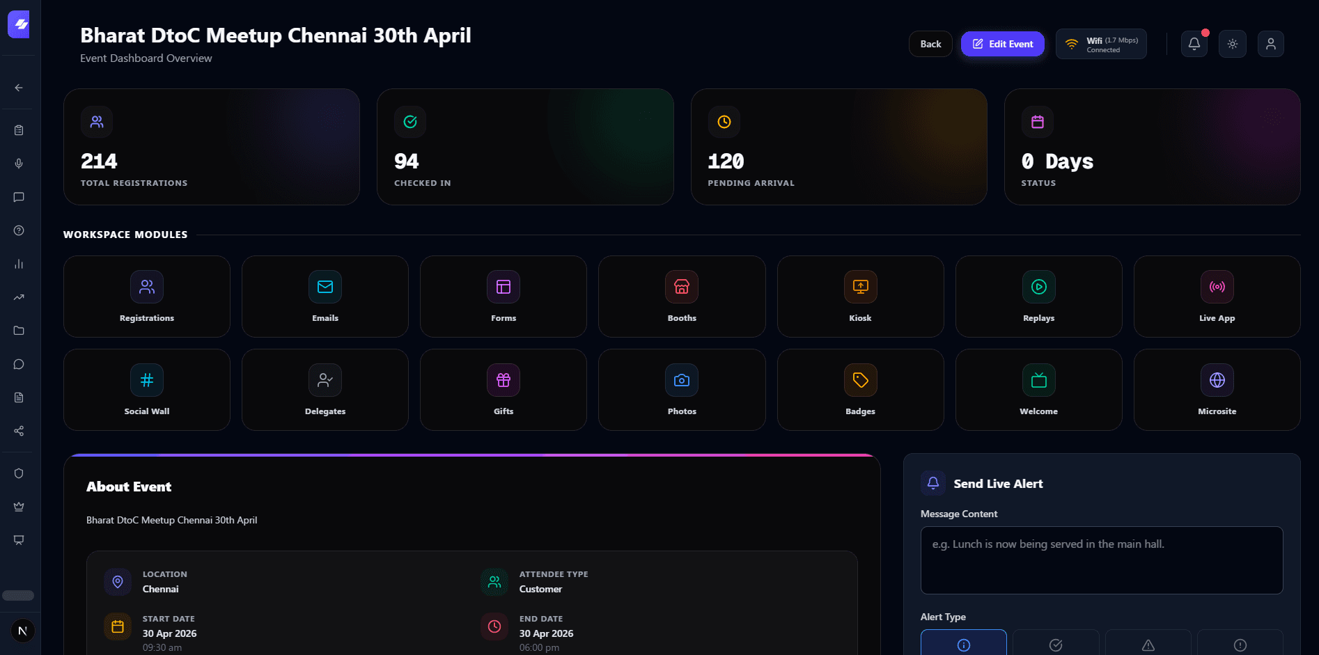 EventQ Dashboard Dark Mode View