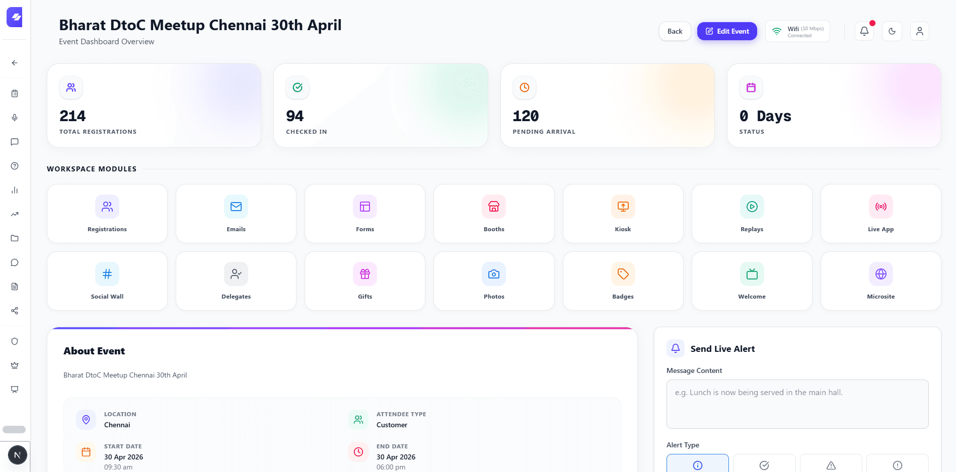 EventQ Dashboard Light Mode View
